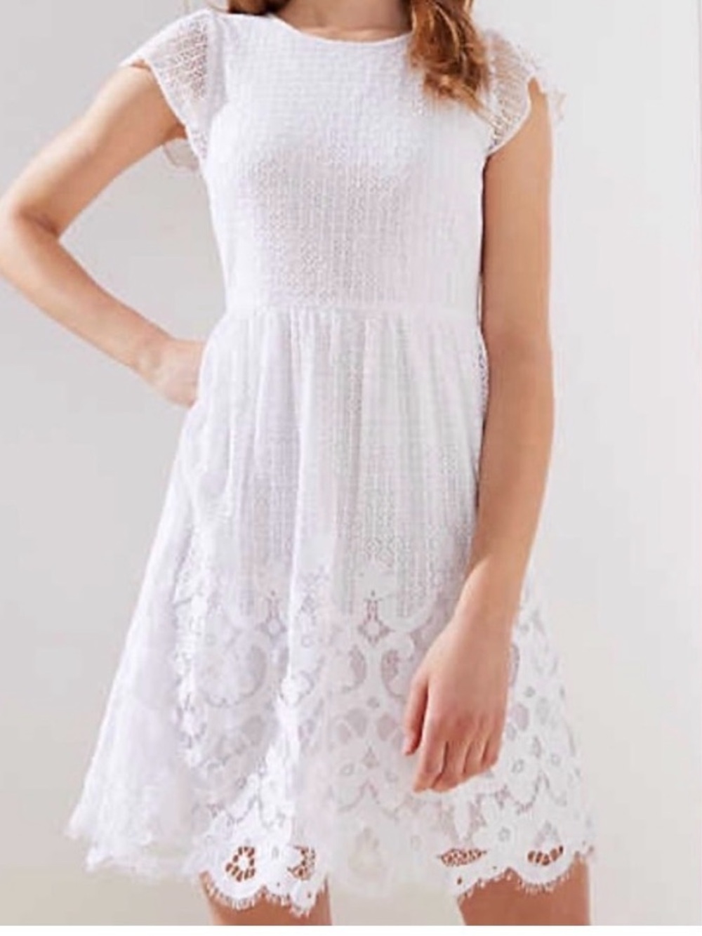 LOFT White Lace Cap-Sleeve Midi Dress